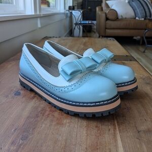 Cute Faux Leather Light Blue Oxfords